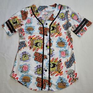 Sponge Bob Jersey Womens Junior Medium Crusty Crab Button Down Shirt